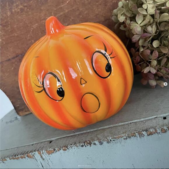 Vintage Halloween Anthropomorphic Jack JOL Pumpkin Planter Holland Floral Taiwan - Picture 1 of 8